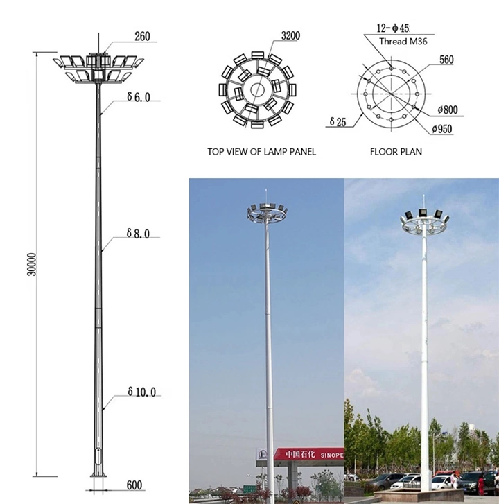 Hepu High Mast Light Pole Floodlight Lamp for Stadium Square Airport Lighting